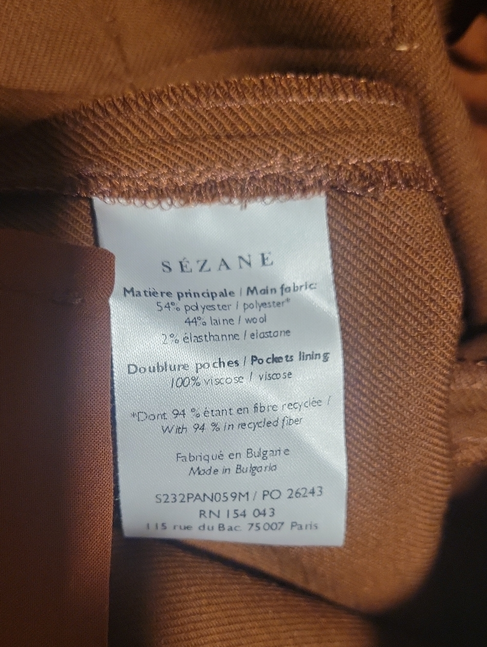 NWT Sezane Dan Trousers In Caramel Size 38 - Picture 3 of 3